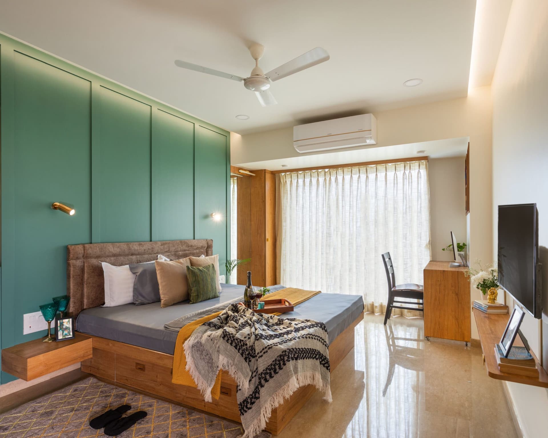 Contemporary meets functionality in this 3BHK apartment in Mumbai, designed by Studio Rohini Bagla — interior design by Studio Rohini Bagla in Powai, Mumbai