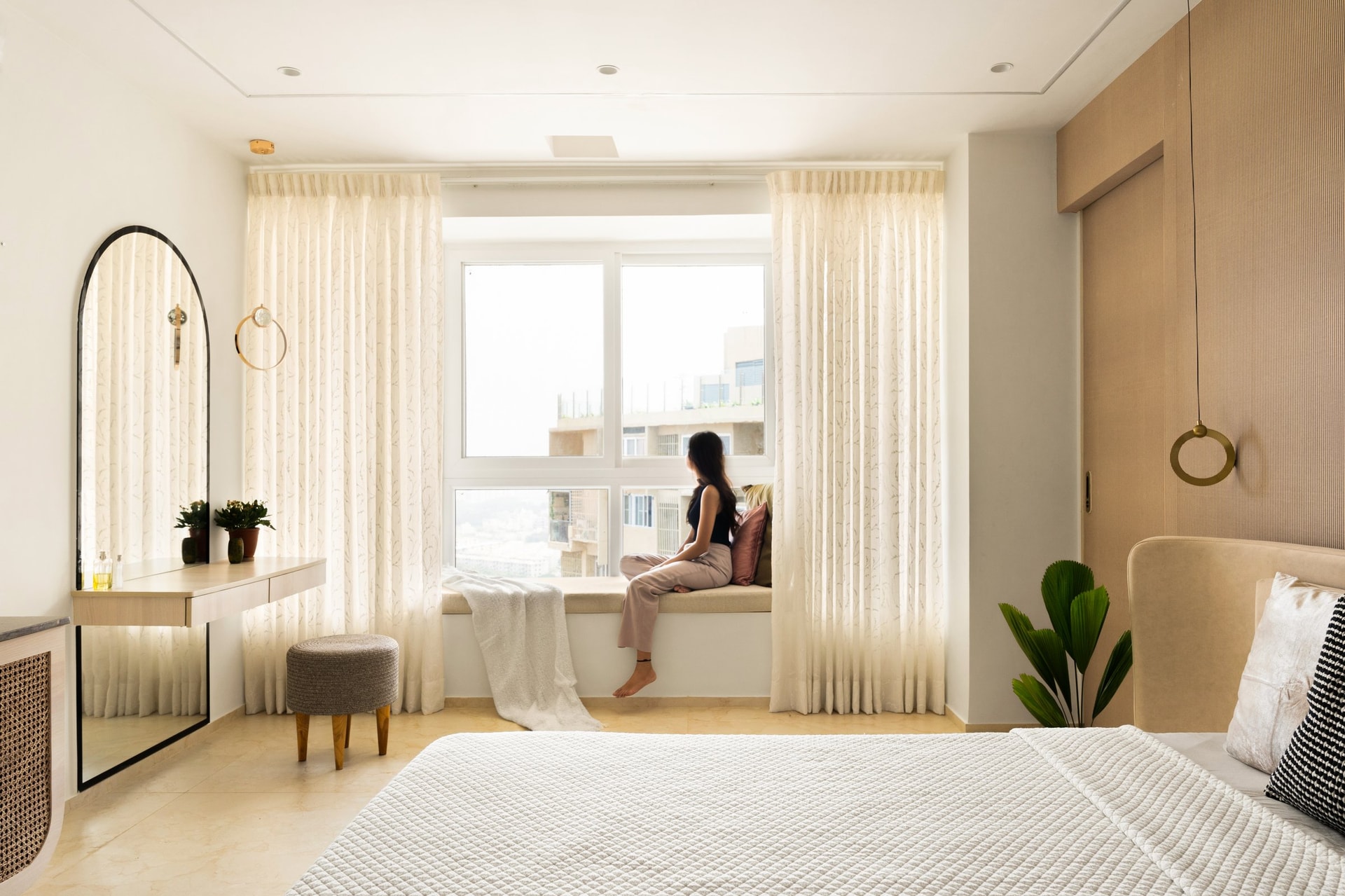 The master bedroom's window bay, calibrated for morning light