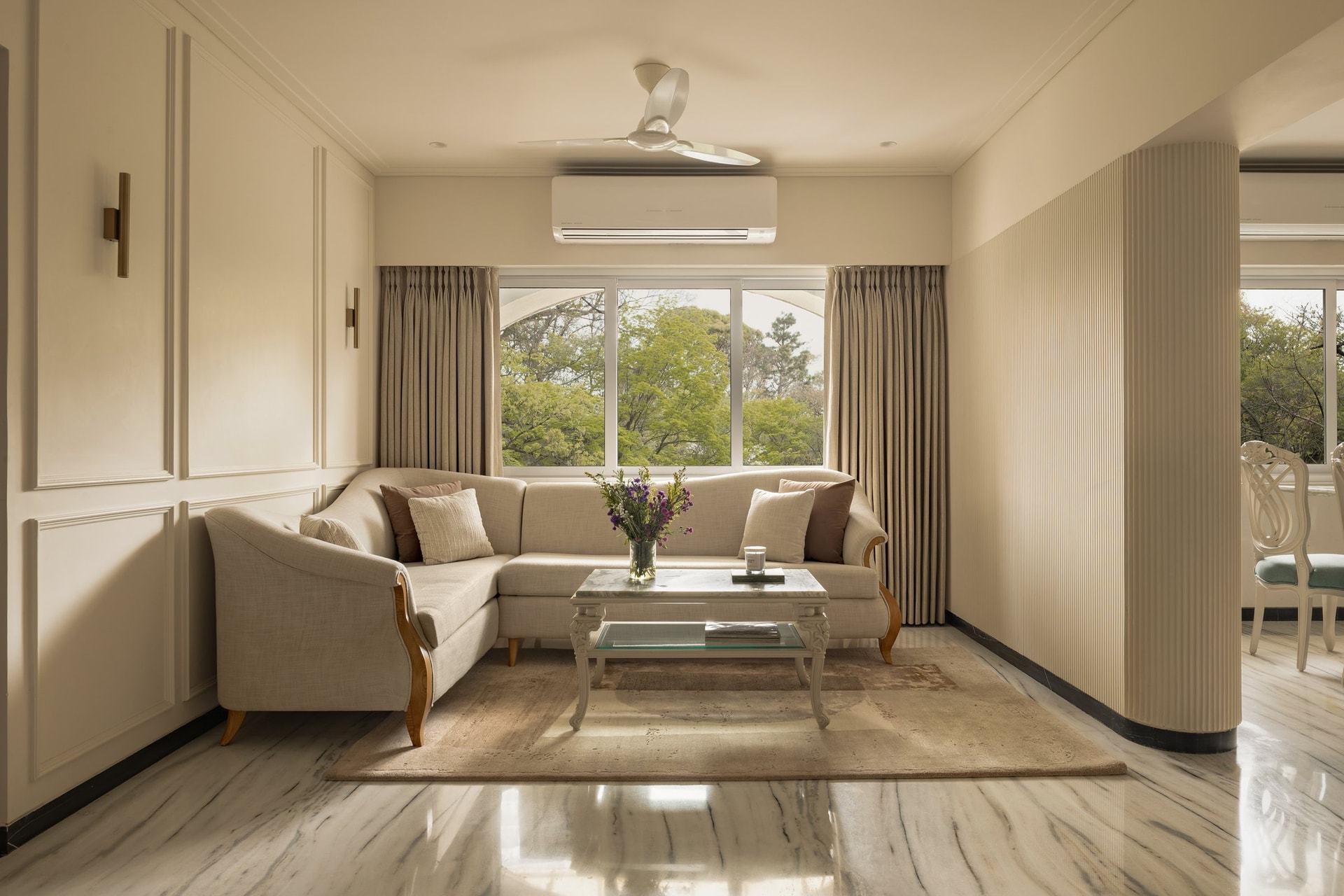 Retained furniture is integrated into the new scheme rather than replaced
