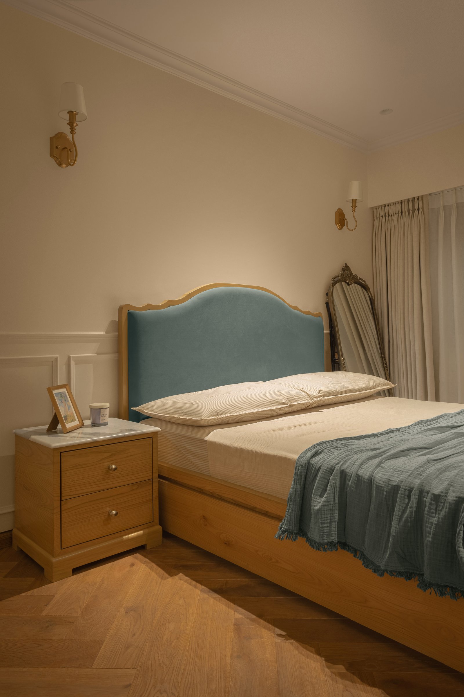 A daughter's bedroom interprets a Parisian sensibility through softer proportions