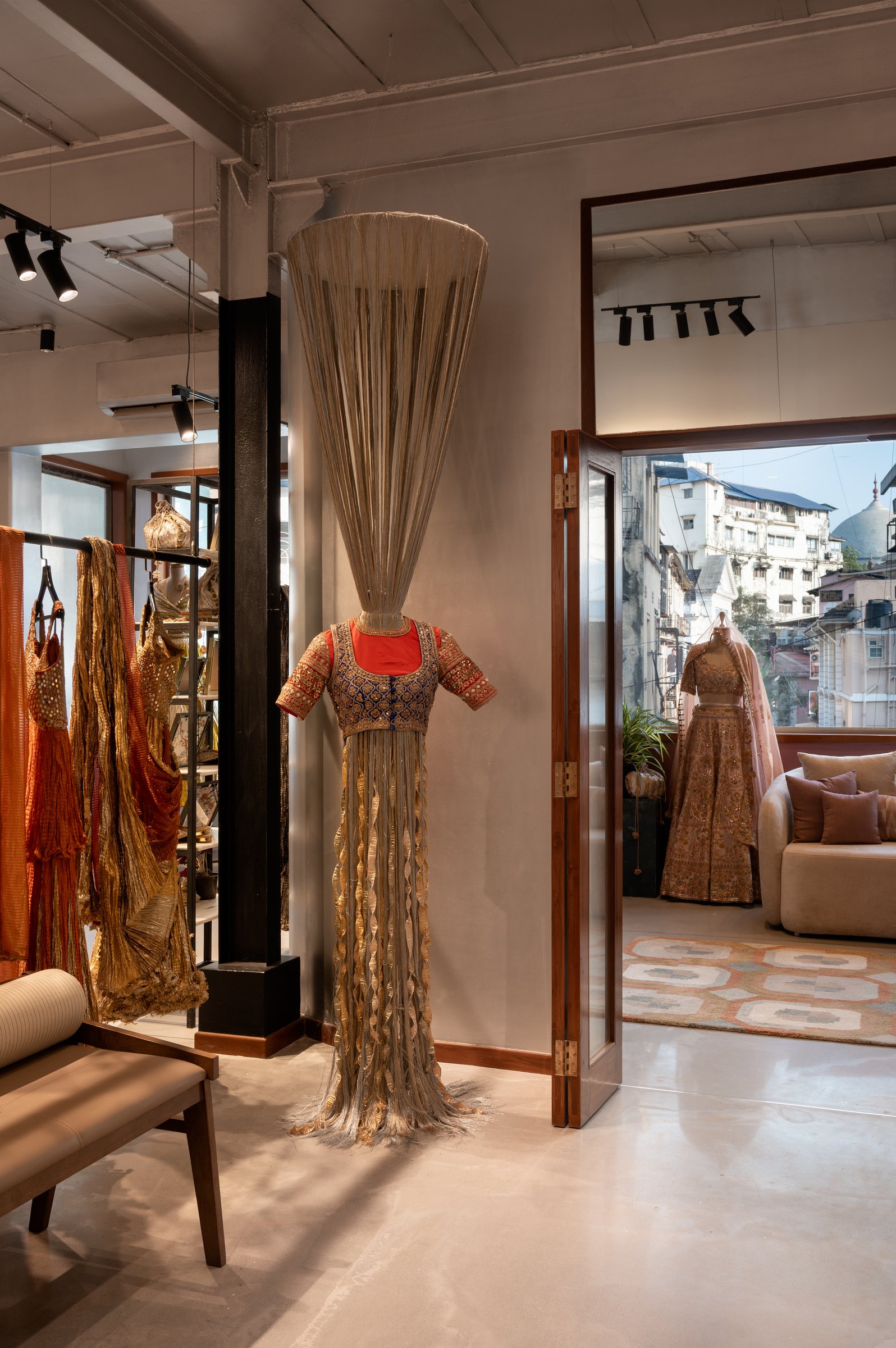 A sculptural installation marking the transition between the main hall and the bridal lounge