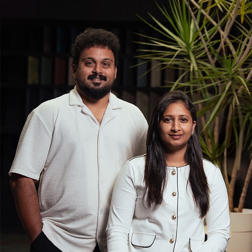 Apoorva Lekha N and Gandharv Krishna of AD Studio 9, principal architects of Aroha Residence
